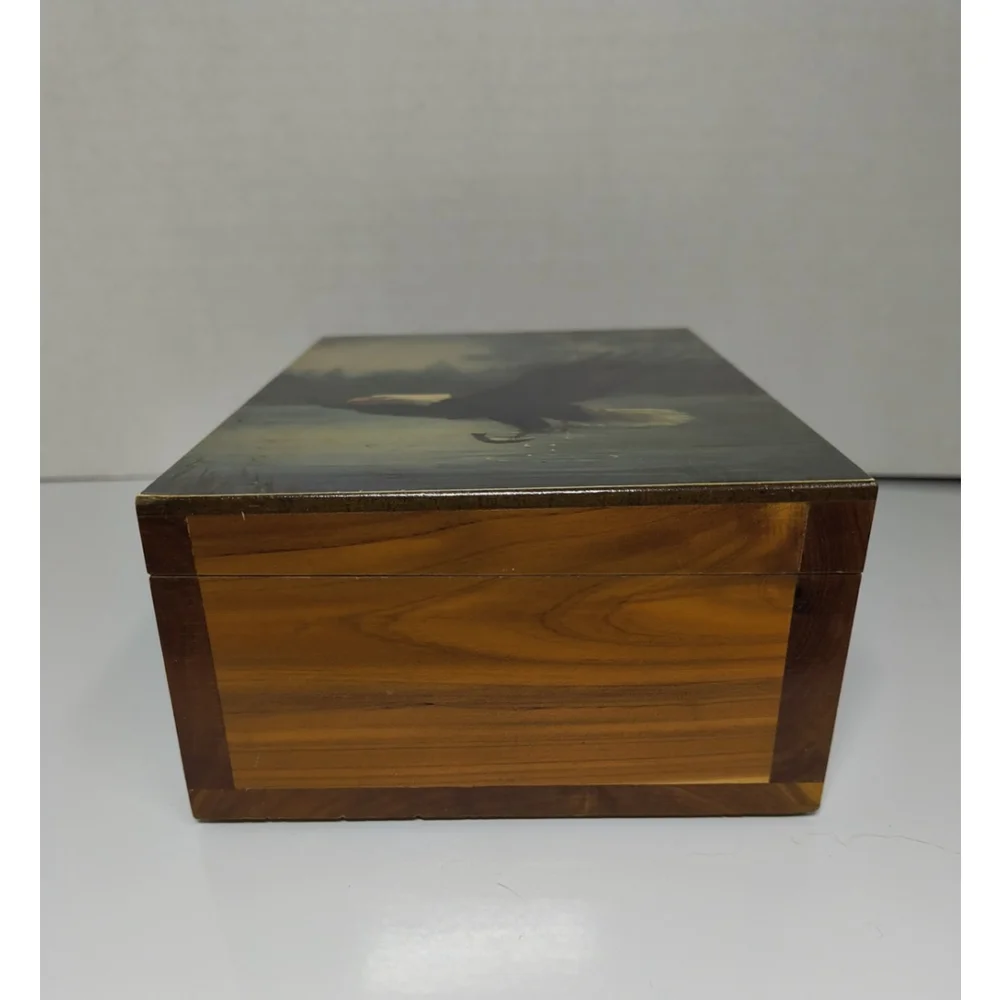 Vintage Wooden Jewelry Trinket Box Bald Eagle Great Smoky‎ Mountains Souvenir